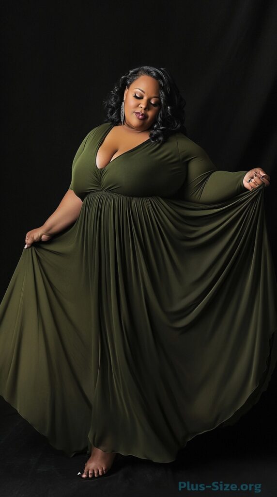 olive green plus-size dress