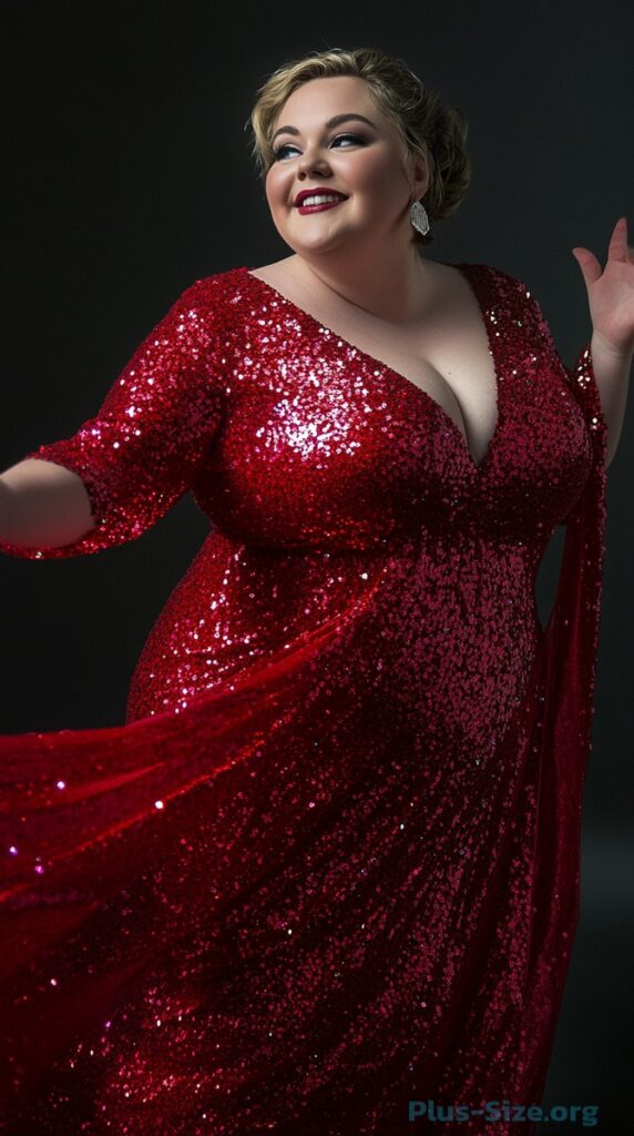 red sequin dress plus-size