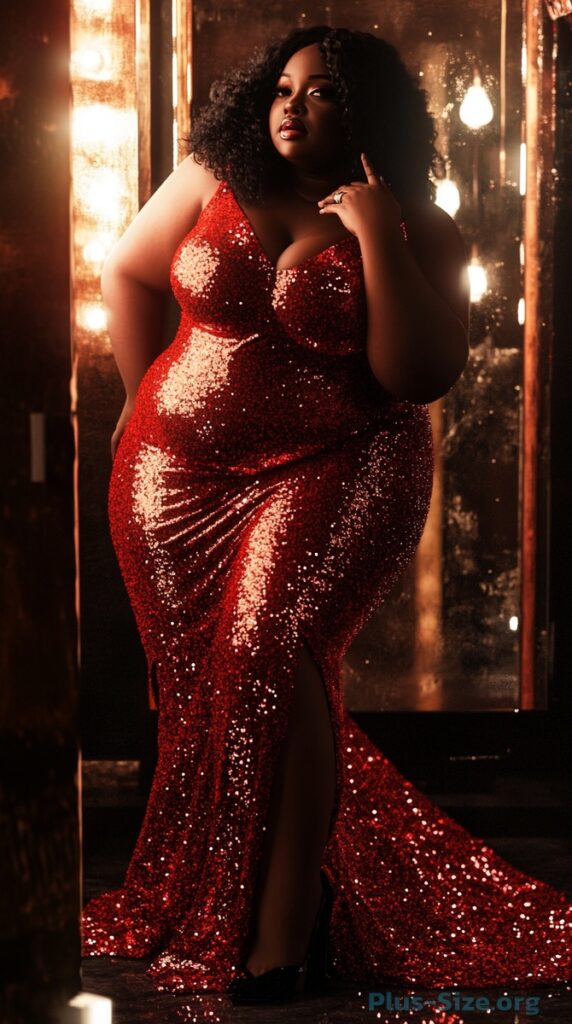 red sequin dress plus-size